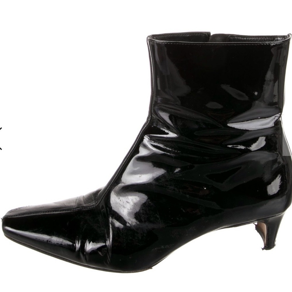 STAUD Black Patent and Leather Pointed-Toe Ankle Boots